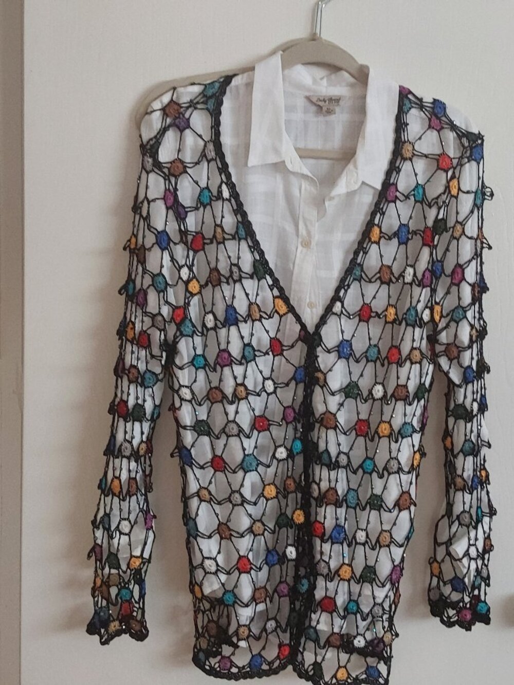 MIRASOL WOMAN Open Knit Crochet, Beaded Cardigan